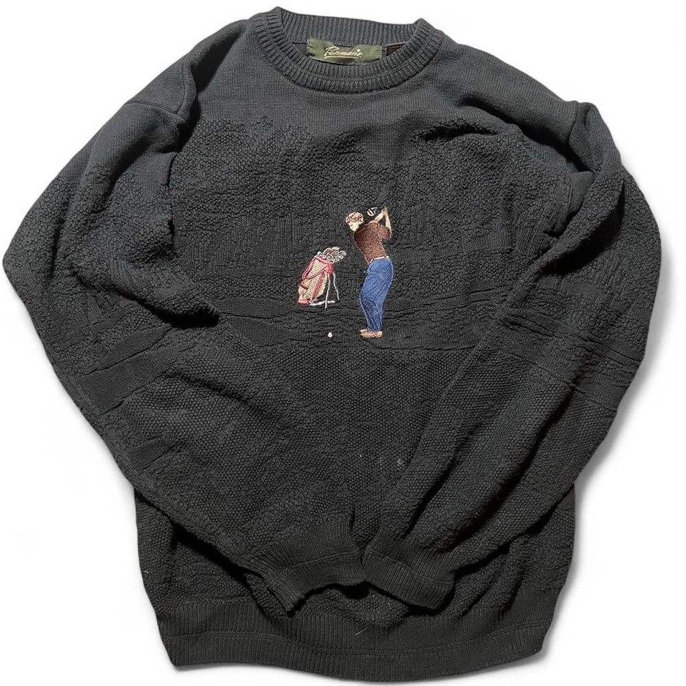 Black Golf Embroidered Men's Sweater